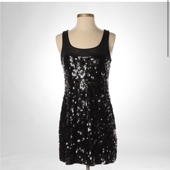 Express Black Sequin Glam A Line Mini Dress Large - Picture 1 of 5